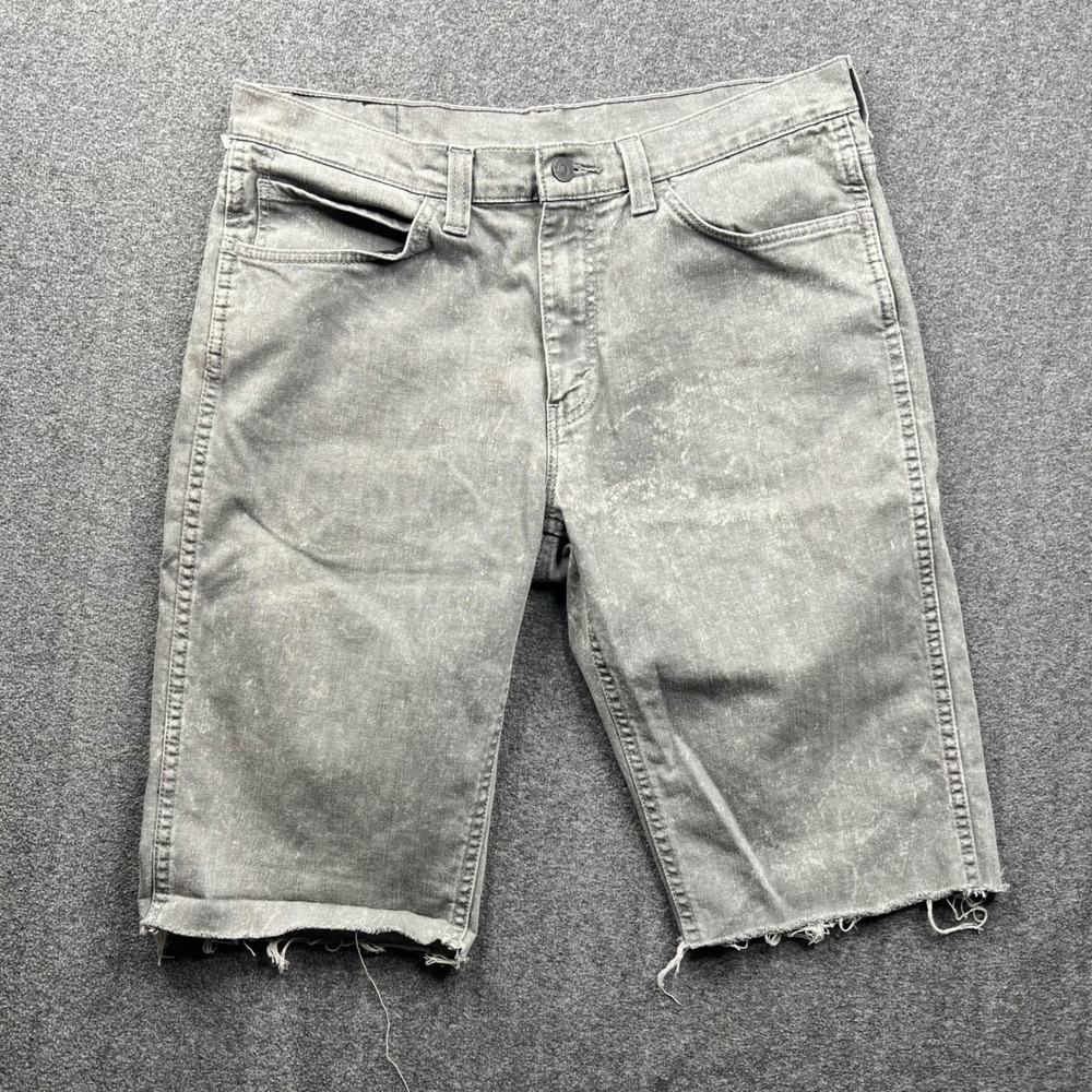 Levi's 541 Denim Shorts Mens 34 Grey Acid Wash Athletic Taper Cut Off Raw Hem